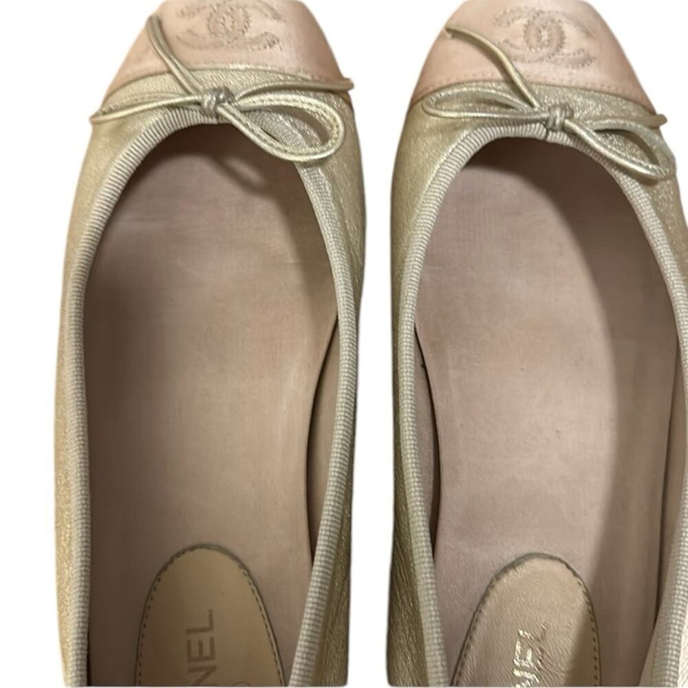 Chanel metallic golden leather CC satin cap toe ballerina ballet flats 36 - Picture 5 of 13